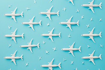 Colorful paper planes dance across a bright blue backdrop, creating a playful and whimsical atmosphere of travel and adventure