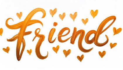 Obraz premium 붓터치로 쓰여진 FRIEND 손글씨와 함께 주변을 감싸는 하트 장식