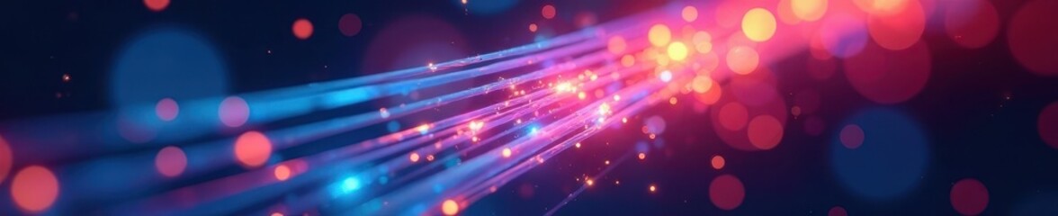 Fototapeta premium Close-up of fiber optic cable strands glowing brightly , technology, futuristic, light