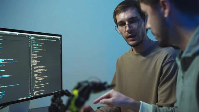 Data-driven IT discussions in dynamic office settings, focusing on intelligent programming solutions.