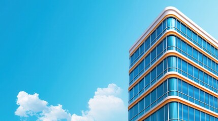 Modern Glass Building with Blue Sky and Clouds - Architectural Design and Structure