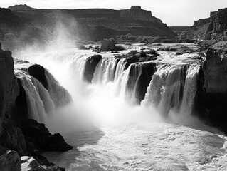 This image captures a breathtaking view of Niagara Falls, a renowned natural wonder known for its powerful cascades and stunning scenery. The perspective is from a high vantage point, providing an