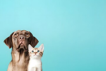 Labrador retriever dog and cute cat