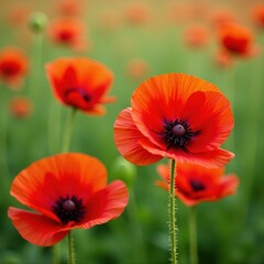 Crimson poppy field, single white bloom stands tall, garden, plant, white poppy
