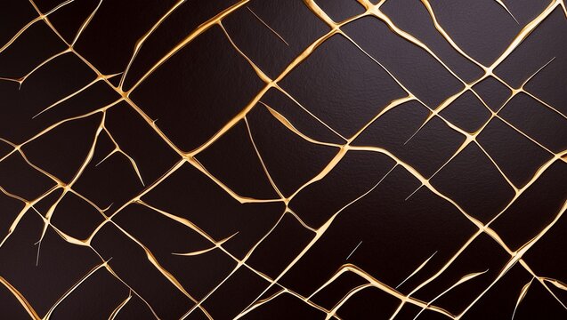 Intricate gold pattern on dark brown surface