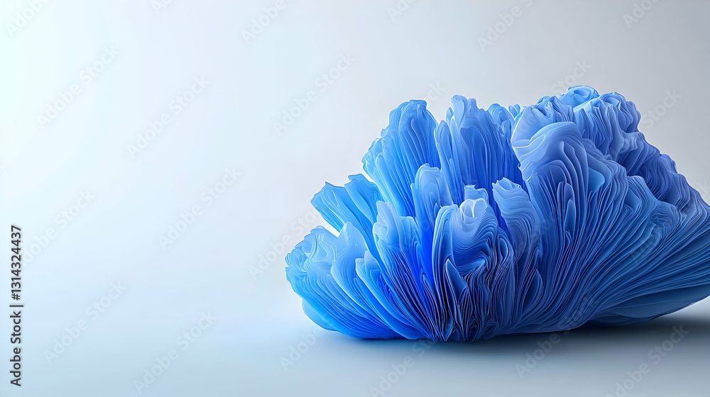Poster 3D Render of a Voxelated Blue Abstract Structure On a Gradient White Background With a Pixelated Surface