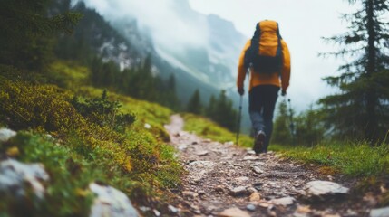 Naklejka premium Hiker on a Mountain Trail