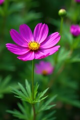 Obraz premium Deep purple cosmos, summer bloom Vivid petals, lush green foliage , floral photography, garden, botany