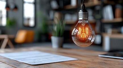 A light bulb sitting on top of a wooden table