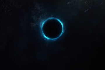 Obraz premium Circular portal of vibrant blue energy forms against a backdrop of dark cosmic clouds, resembling a black hole or a gateway to another dimension
