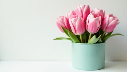Obraz premium Delicate pink tulips in pastel hatbox on white , color, pastel hatbox, decoration