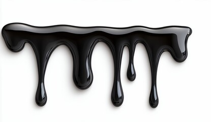Black Liquid Dripping on White Background Glossy Texture Abstract