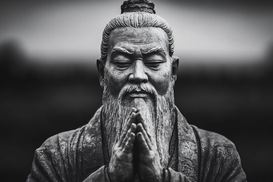 a statue of the chinese philosopher confucius stands in front,