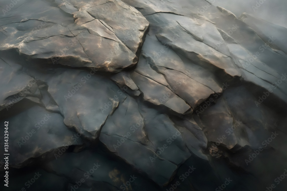 Poster textured stone surface featuring cracks and muted gray tones, showcasing natural patterns and rugged