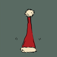 Long Christmas hat vector card with doodle object for holiday design, Red Santa hat hand drawn