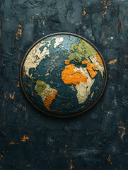 Vintage World Map Globe on Dark Stone