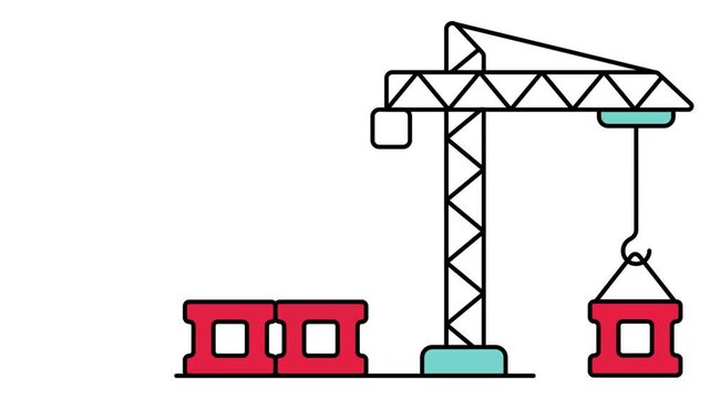 Crane lifting bricks block animation, mobile crane holding concrete slab and moving animated video, Construction Services Clip, House Repairing footage, Civil Engineering Building Contractor motion