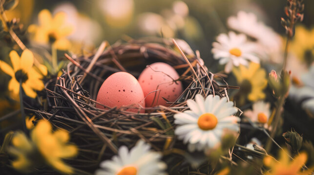 Pink eggs, Easter symbol, eggs in the nest