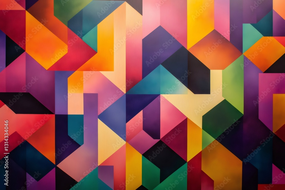 Poster bold glowing colors intersect in a geometric tessellation, creating a vibrant and modern abstract ba
