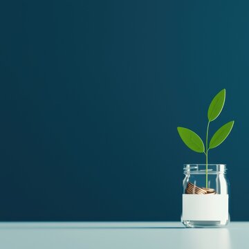 Lush green plant thriving in a glass container symbolizing savings growth and financial prosperity in a stylish presentation