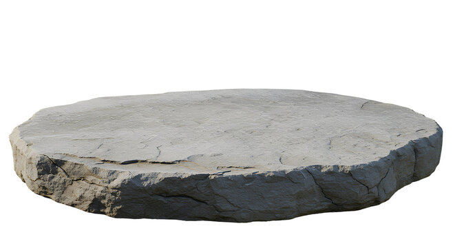 A large, flat rock slab with a rough, cracked surface and jagged edges, isolated on a transparent background.