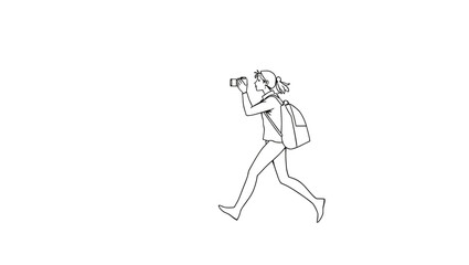 Person running with camera against plain background