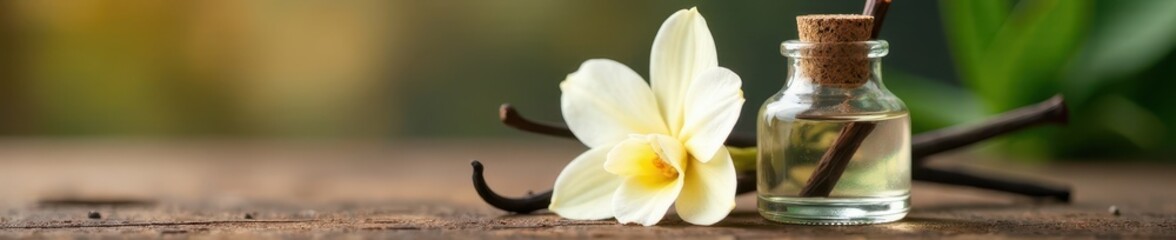 Fresh vanilla orchid scent sticks in glass bottle, fragrance, reed diffuser