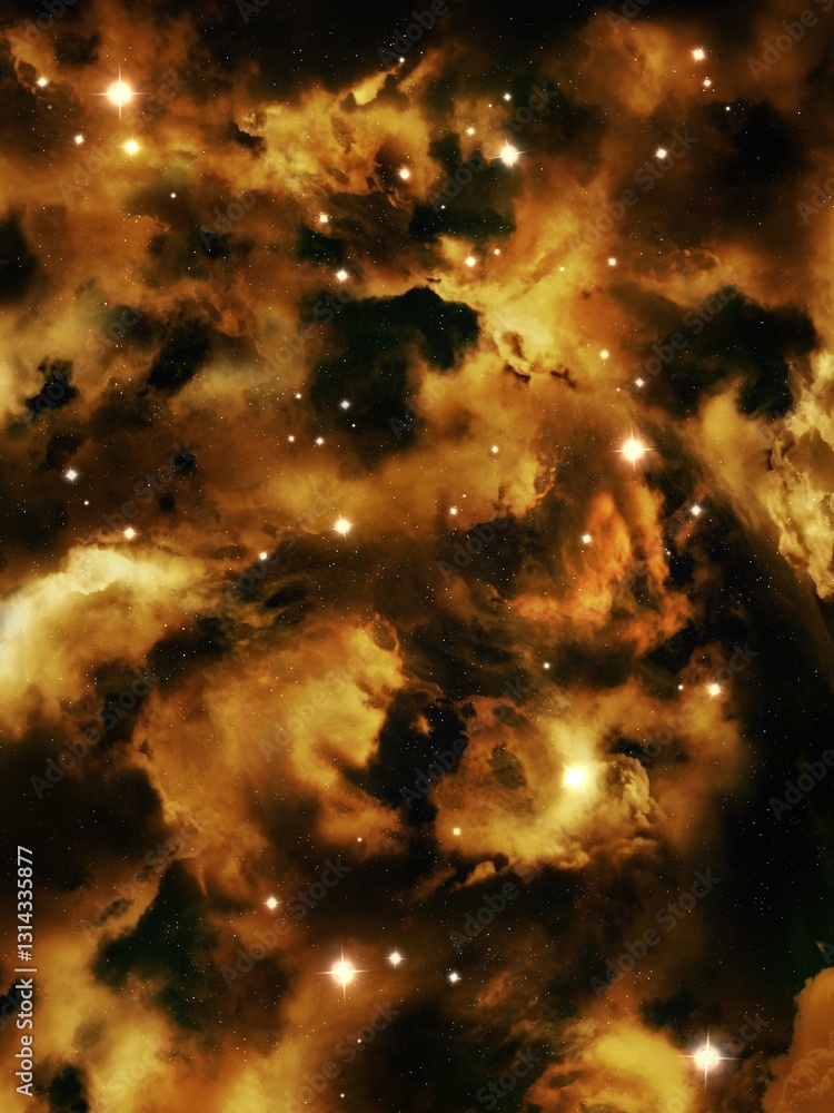 Wall mural cosmic nebula in golden tones. star field in space. clouds of gas and interstellar dust. astrophotog