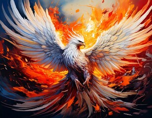 Obraz premium an abstract painting depicting the dynamic essence of a phoenix rising 