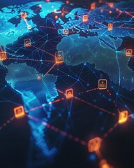 Fototapeta premium Digital Network Connections Across World Map Illustration