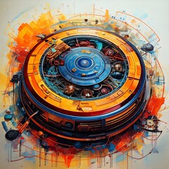 Naklejka premium an abstract painting depicting the working mechanism of a robot vacuum.