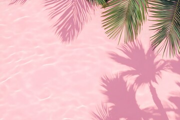 Palm Fronds and Shadows on Pink Water Surface