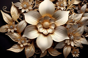 Luxurious Golden Floral Decorative Background with Precious Metal Filigree Art