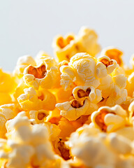 Close-up of fluffy white popcorn with a crispy texture showing extreme macro details of popped kernels