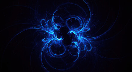 Naklejka premium Abstract Digital Art Of Luminous Blue Curves On Bl
