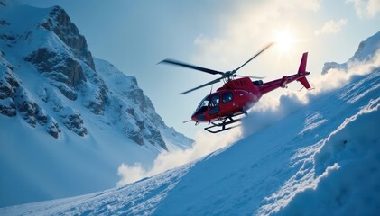 Helicopter rescue operation amidst heavy snowfall, operation, winter, aerial