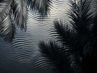 Palm Fronds and Shadows Reflected on Rippled Water