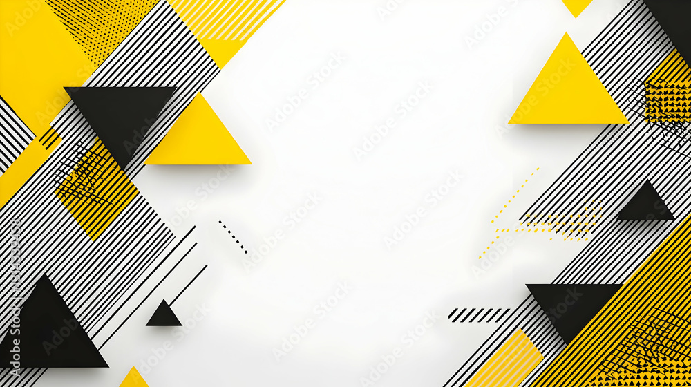 Poster abstract background with dynamic black and yellow triangles on white space with modern geometric des