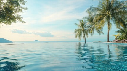 Infinity Pool Oasis, A Tranquil Tropical Getaway with Palm Trees