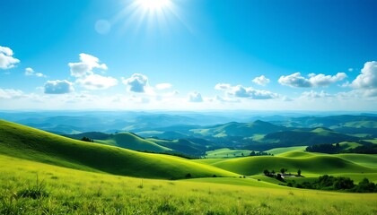 Obraz premium Serene Green Hills Under a Bright Sunny Sky