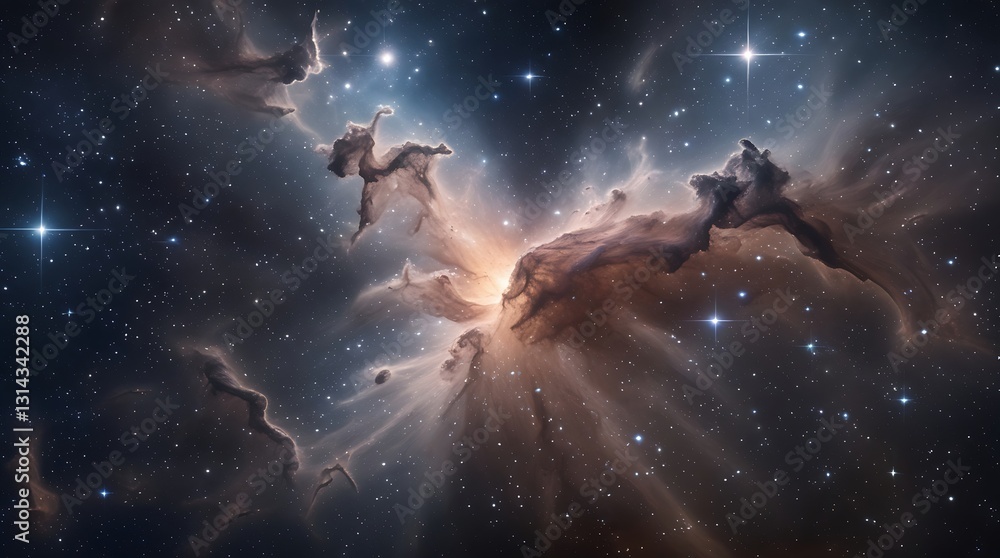 Wall mural stunning view of a nebula in deep space, with intricate clouds of gas and dust illuminated by surrou