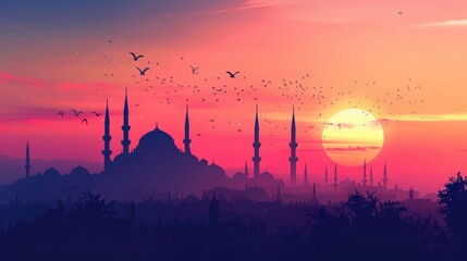 Obraz premium Istanbul mosque sunset in the mountains