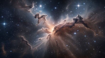 Obraz premium stunning view of a nebula in deep space, with intricate clouds of gas and dust illuminated by surrounding stars, creating a visually captivating and scientifically significant scene.