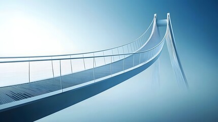 Minimalist Architectural Steel Bridge Spanning Graceful Curves Under Clear Sky