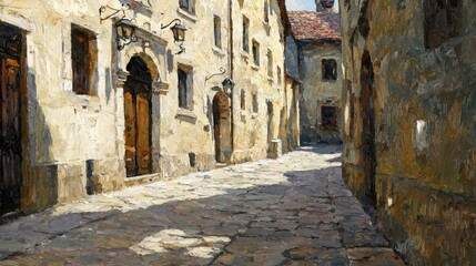 Obraz premium Cobblestone Alley in Historic European Town with Charming Architecture