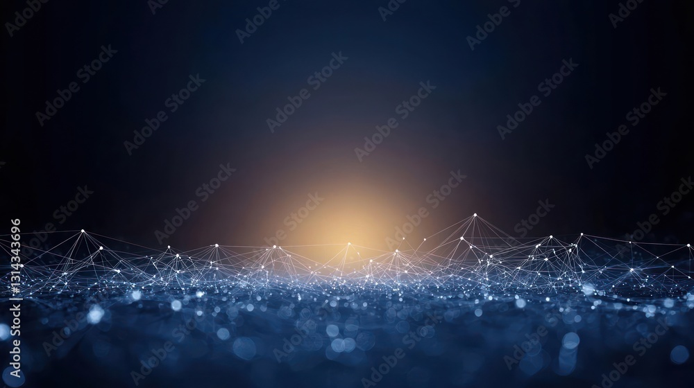 Poster abstract network data visualization on blue and gold background