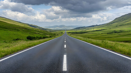 Fototapeta premium Empty Paved Country Road Through Green Valley Landscape