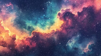 Obraz premium Colorful Nebula in Deep Space with Bright Stars and Cosmic Clouds