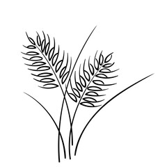 Wheat spikes in a simple line art style black and white vector illustration, Ideal for agriculture, farming, organic food, and rural-themed designs