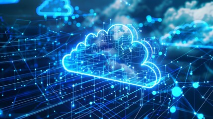 Futuristic Cloud Computing Concept with Glowing Digital Connections and Floating Data Nodes